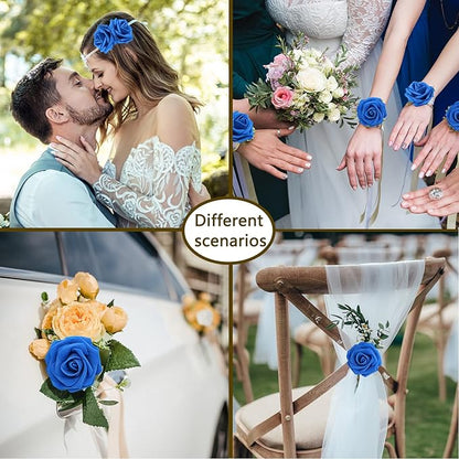 Artificial Roses Flowers 50pcs Real Looking Foam Fake Roses with Stems for DIY Wedding Bouquets Bridal Shower Centerpieces Party Decorations (50, Navy Blue)