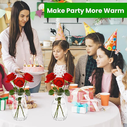 20 Pack Plastic Vases, 6 Inch Bulk Clear Acrylic Vase with Wrapping Ribbon, Small Plastic Vases for Centerpiece Flowers Home Wedding Party Decorations