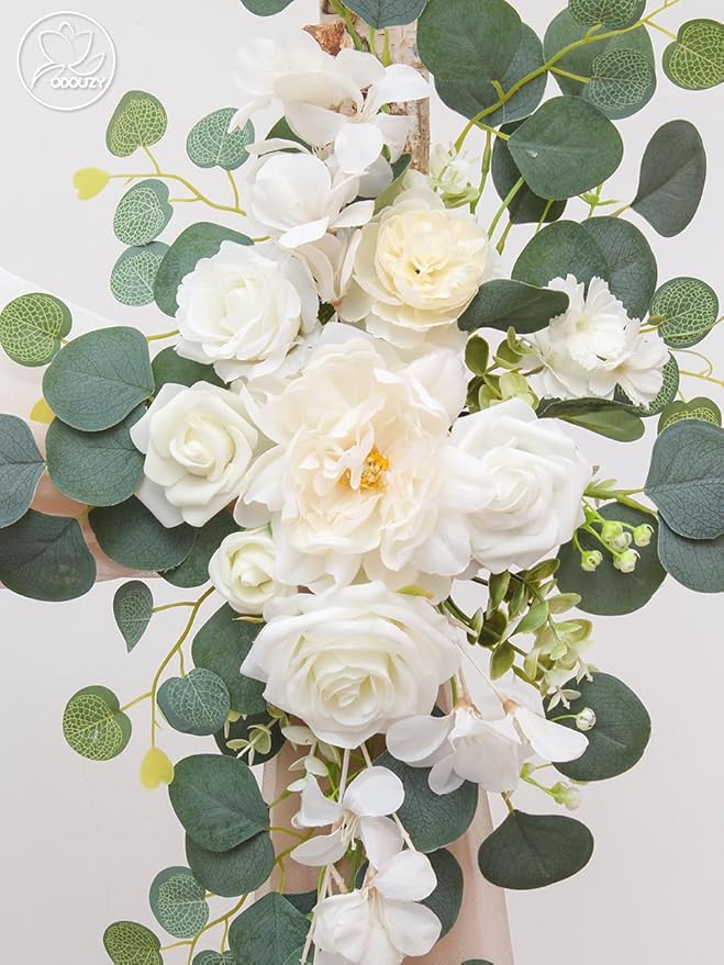 Wedding Arch, Artificial Flowers, Wedding Decor with Drapes (Set of 4)，Be Suited to Banquet, Party, Wedding Decor Ceremony and Background Decoration (White Champagne)