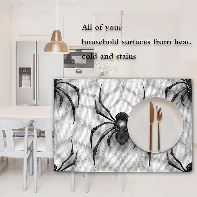 Black Spiders Placemats, Place Mats Set of 4, Heat Resistant Place Mats, Washable Table Mats for Dining Table, Non-Slip Stain Resistant Kitchen Table Placemats, Spiders Web