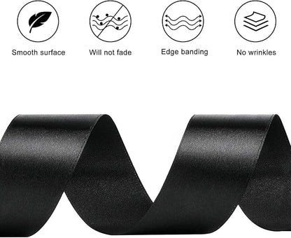 1-1/2 Inches 100 Yards Black Satin Ribbon, Ribbon Roll for Flower Bouquets, Gift Wrapping, Wedding, Handmade Crafts