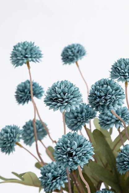 Laelfe Dusty Blue Flowers Artificial Pompon Mum, Fake Kiku Flowers Silk Small Mini Chrysanthemum Ball Faux Mum Decor for Autumn Filler DIY Bouquet Centerpieces Arrangements Shower (Dusty Blue)