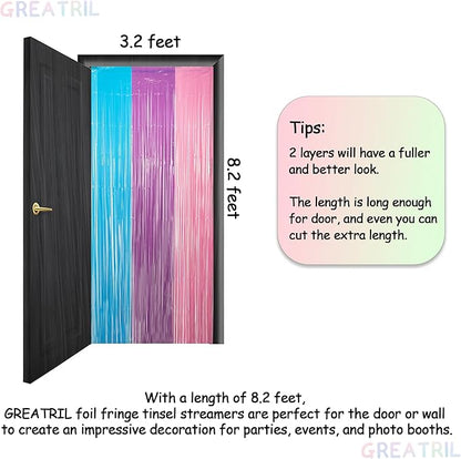 Blue Purple Pink Tinsel Backdrop - GREATRIL Pastel Foil Fringe Curtain Streamers for Pony Theme Birthdays Mermaid Shower Unicorn Girls Party Decorations 2 Packs