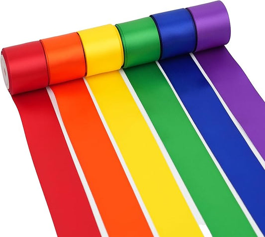 Rainbow Ribbon 1.5 Inch Double Face Satin Polyester 6 Rolls 30Yards Rainbow Colored Satin Ribbon for Wedding, Baby Shower, Birthday Party Decoration