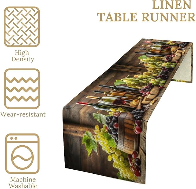 Red Wine Themed Vintage Table Runner, Kitchen Dining Table Farmhouse Decoration for Home Party Decor 13x120 in