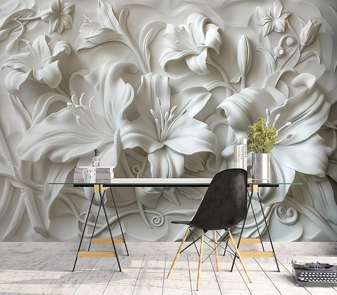 Cliouar-Plaster Floral Decorative Pattern Mural Wallpaper Peel and Stick 137" x 102"