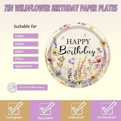 72Pcs Fall Wildflower Plates and Napkins, Floral Birthday Party Supplies Autumn Wildflower Paper Plates and Napkins Forks Tableware Decorations for Fall Picnic Tea Party Baby Shower Birthday, Serve 24