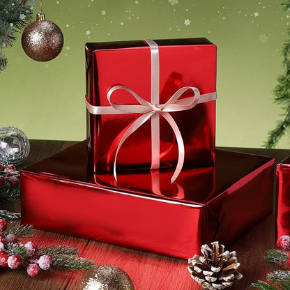 LaRibbons Red Metallic Wrapping Paper, 30 Inch X 33 Feet (82.5sq.ft) Solid Color Paper Roll, Gift Wrapping Paper Rolls for Wedding, Birthday, Christmas, Baby Shower