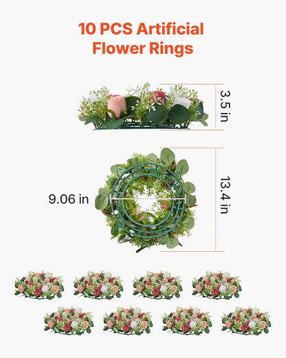 VEVOR Artificial Rose Wreath, 14-Inch Diameter Faux Flower Wreath with Pink and White Roses, Flower Arrangement Centerpiece for Valentine's, Mother's Day, Party, Wedding and Home Table Décor, 10 PCS