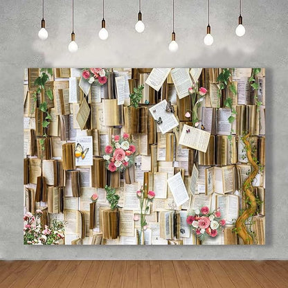 8x6ft Book Photo Backdrop Fairy Tale Books Background Pink Flowers Party Decor Background Girls Party Decorations Kids Newborn Birthday Baby Shower Photo Studio Props KUBDJ728