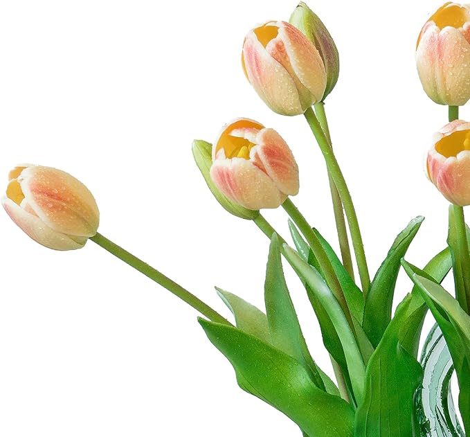 15pcs Artificial Tulips Flowers, Real Touch Latex Bouquet, Fake Tulips for Office Wedding Party Home Kitchen Garden Decoration-B Pink Champagne