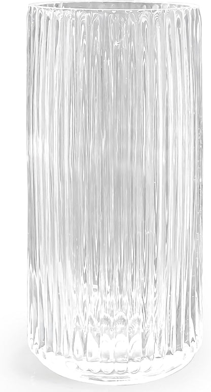 Muyan 9.8" Flower Vase for Decor Ribbed Glass Vase Modern for Centerpieces Desktop Home Office Dining Living Room Wedding (Clear)