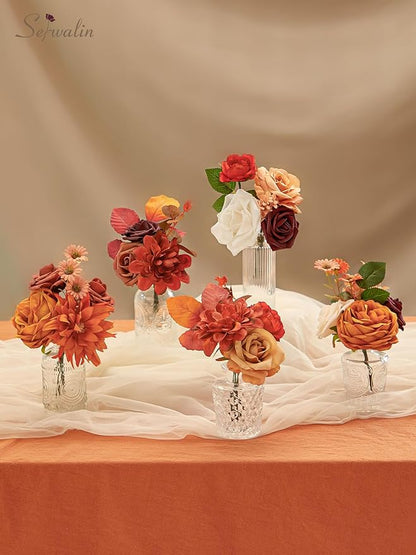 Serwalin Fall Flowers Artificial Flowers Burnt Orange Fake Cake Flowers for DIY Wedding Bridal Bouquet Centerpieces Floral Arrangement Fall Decor Baby Shower Home Decor