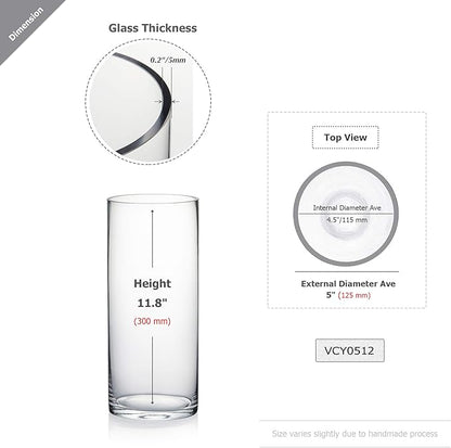 WGV Cylinder Vase Bulk, Diameter 5", Height 12", Clear Glass Floral Planter Container, Tall Centerpiece Arrangement for Wedding Party Event Home Office Decor, 12 Pieces