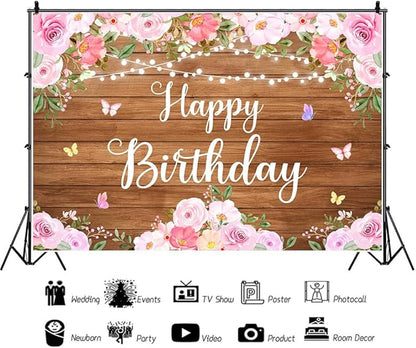 Happy 30th Birthday Decorations for Her Rustic Wooden Happy 30th Birthday Banner Backdrop Pink Floral 30 Years Old Party Decoration Photography Banner Supplies 7x5Ft