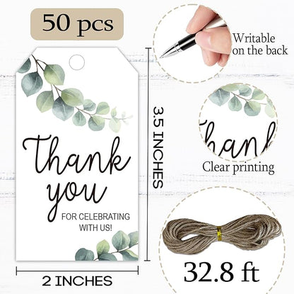 Thank You for Celebrating with Us Tag, 50 Pcs Thank You Paper Lables, 2x3 Inch Floral Gift Tags with String for Wedding Birthday Baby Shower Bridal Shower, Party Decoration-A04