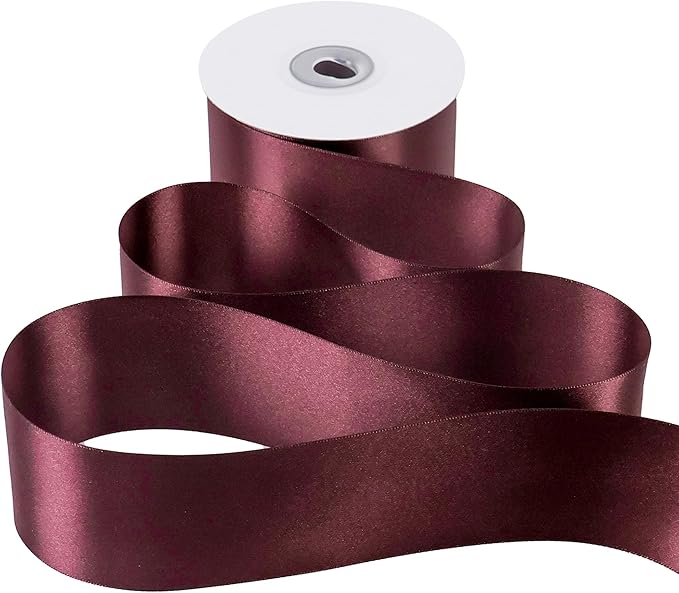 MEEDEE Satin Ribbon 2 inch Wide Double Faced Burgundy Ribbon for Christmas Tree, Crafts, Weddings, Flower Bouquet