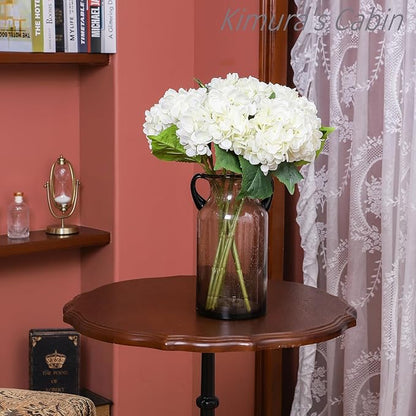 Kimura's Cabin 6Pcs Fake White Hydrangea Flowers Artificial Silk Hydrangeas with Stems Faux Hydrangea Bouquets for Home Wedding Party Table Core Decoration (White, Pack of 6)