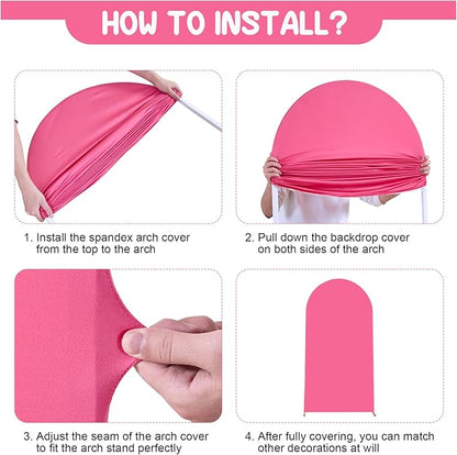 Hot Pink Arch Backdrop Covers - 6.6FT, 5FT Spandex Fitted Wedding Arch Stand Covers Round Top Chiara Arch Backdrop Cover for Wedding Birthday Party Decoration