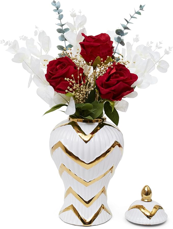 Vase 12.2 Inch White and Gold for Home Decor
