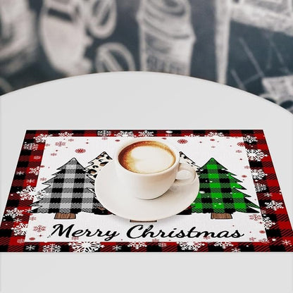 Christmas Tree Placemats Red Country Farmhouse Buffalo Plaid Winter Snowflake Christmas Tree Placemats Table Kitchen Dining Party 12x18 Inch Set of 6