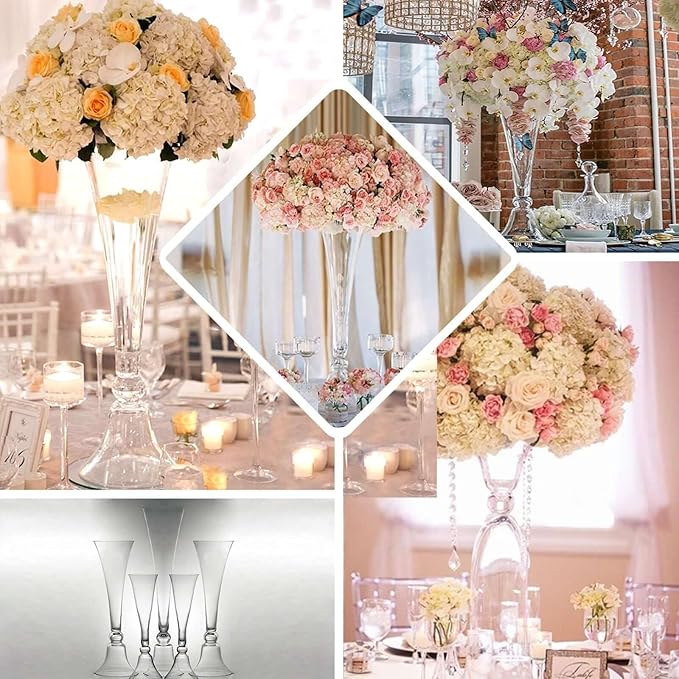 Efavormart 1PC 40" Clear Reversible Clarinet Glass Trumpet Vase, Tall Glass Vases Wedding Event Home Decor