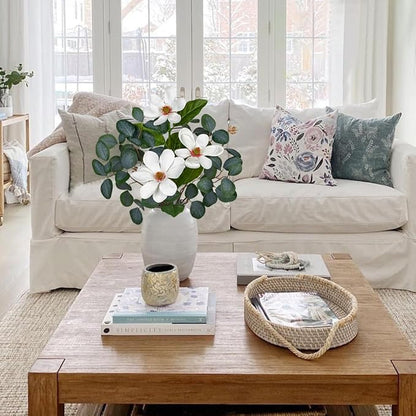 Briful Artificial Eucalyptus Stems 27in Faux Greenery Branches with Magnolia Flowers Spray Mixed Floral Greenery Bouquet for Home Vase Table Centerpiece Wedding Decoration