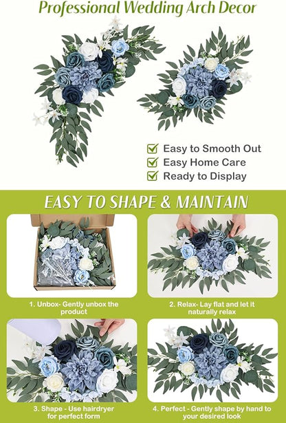 Wedding Arch Flowers Set of 2, Artificial Wisteria & Greenery Garland for Wedding Ceremony Backdrop, Wedding Floral Arrangement for Arch, Photo Booth & Reception Decor (Dusty Blue)