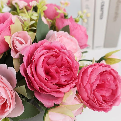 Artificial Peonies Silk Flowers, Pink Faux Peony Bouquet 2 Bundles Florals Arrangements Decor for Farmhouse Home Boho Wedding Table Centerpiece, Fake Plastic Flower Bulk for Vase Decoration (Mix Pink)