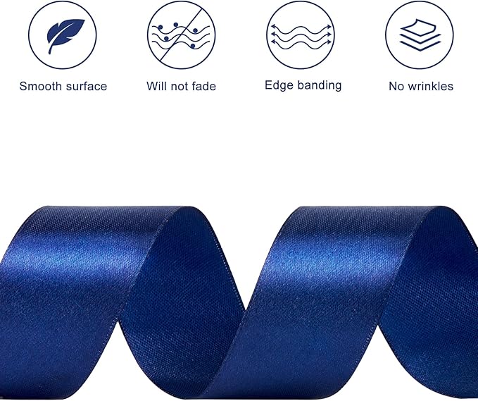 1-1/2 Inches 100 Yards Dark Blue Satin Ribbon, Solid Fabric Ribbon Roll for Flower Bouquets, Gift Wrapping, Wedding, Handmade Crafts