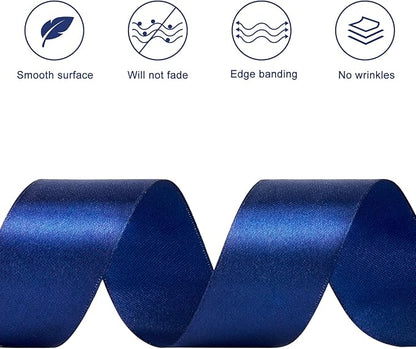 1-1/2 Inches 100 Yards Dark Blue Satin Ribbon, Solid Fabric Ribbon Roll for Flower Bouquets, Gift Wrapping, Wedding, Handmade Crafts