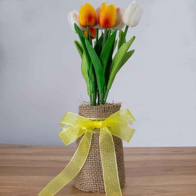 Sheer Organza Ribbon 1 Inch Chiffon Ribbons for Gift Wrapping, Flower Bouquet, 50 Yards/Roll (Yellow)
