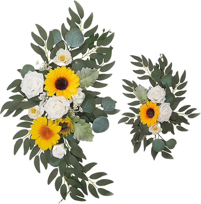 Faux Flower Swag Set of 2, Sunflower Artificial Flowers Swags for Wedding Arch, Wedding Welcome Signs, Welcome Reception Ceremony Signs Decorations