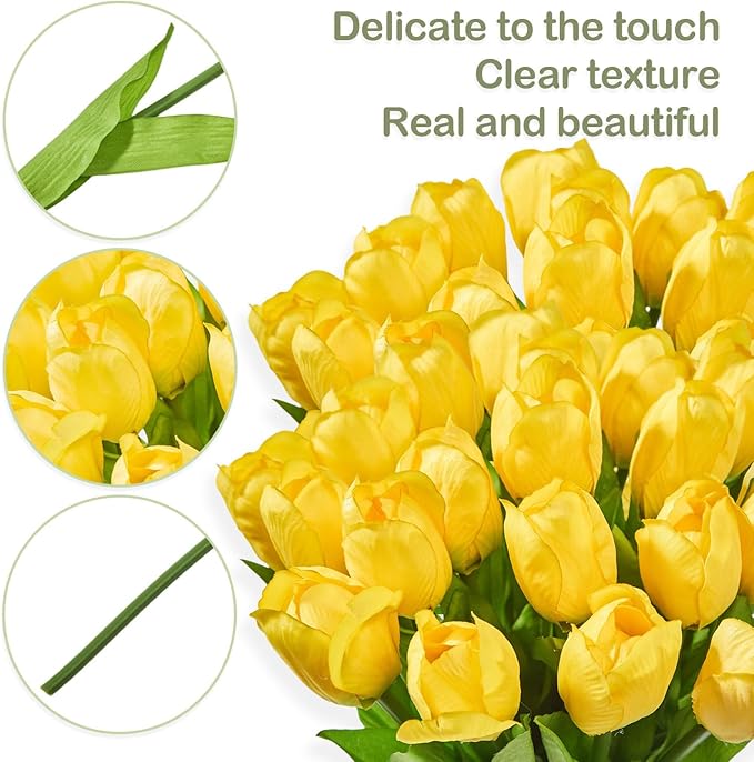 Artificial Flowers Mother's Day Easter Valentine's Day Gifts, Artificial Flowers Fake Tulips Flowers Home Kitchen Wedding Table Decorations a Bunch of 20 Yellow Tulips
