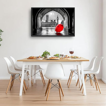 London City Large Wall Art Black and White Framed Red Wall Decor for Living Room, Big Ben Pictures Oversized Canvas Print Painting Modern Extra Large Framed Artwork for Bedroom Office 36"x24"