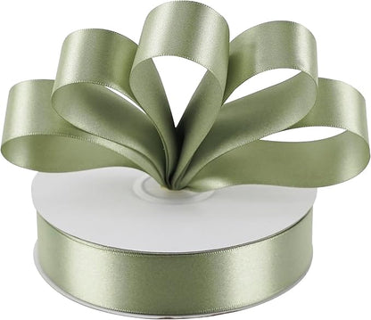 MEEDEE Olive Green Ribbon 1 Inch Olive Green Satin Ribbon Lux Double Faced Satin Ribbons by 50 Yards Polyester Green Wrapping Ribbons for Crafts, Weddings, Flower Bouquet, Holiday Decorating