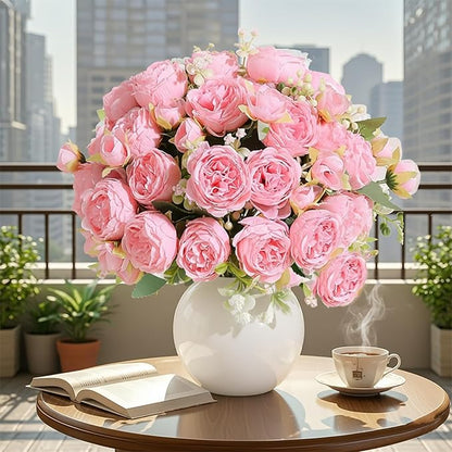 Peonies Artificial Flowers 12 Bundles Pink Flowers Bouquet, Lifelike Silk Fake Peonies with Stems for Home Table Centerpieces, Wedding, Party & DIY Bridal Floral Arrangements (Light Pink)