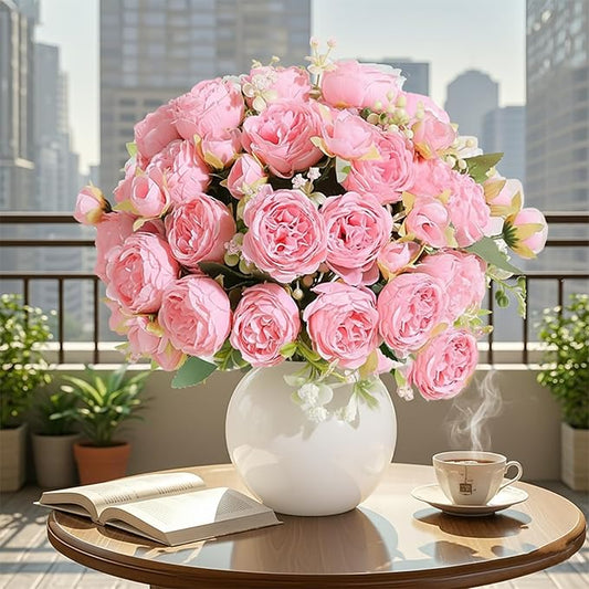 Peonies Artificial Flowers 12 Bundles Pink Flowers Bouquet, Lifelike Silk Fake Peonies with Stems for Home Table Centerpieces, Wedding, Party & DIY Bridal Floral Arrangements (Light Pink)