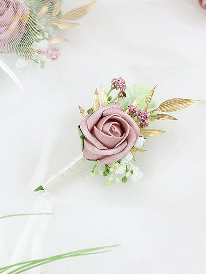Meldel Dusty Rose Pink Boutonniere for Men Wedding, Set of 6, Groom Groomsman Boutonniere, Mens Boutonnieres for Wedding Prom Ceremony Anniversary Party Homecoming