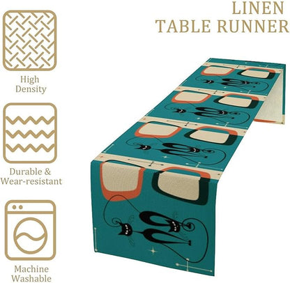 Mid Century Modern Black Cat Table Runner,Table Runners for Kitchen Dining Modern Tables Decor Decoration for Kitchen Family Dinner Table Holiday Party Farmhouse 13 x 108 Inch Blue
