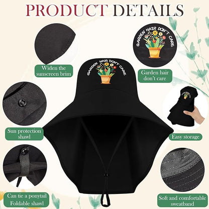 Garden Hats for Women Gardener Gifts Sun Protection Wide Brim Embroidered Hat with Neck Flap for Christmas Birthday