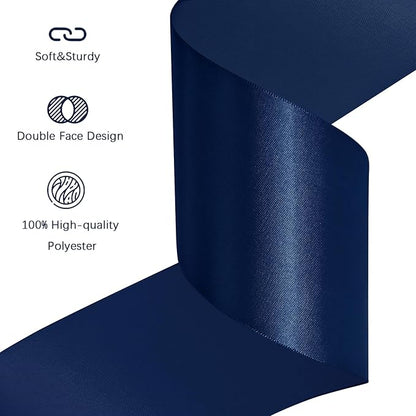Navy Blue Satin Ribbon 3 inch X 15 Yards Polyester Ribbon for Gift Wrapping Very Suitable for Weddings Party Hair Bow Invitation Decorations and More