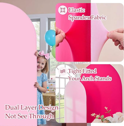 Pink/Hot Pink Arch Backdrop Cover Set of 2-7.2ft 6ft Dual Color Wedding Arch Cover-Wrinkle Free Stretchy Spandex Fitted Chiara Arch Stand Cover for Girl Party Birthday Baby Shower Photo Photography