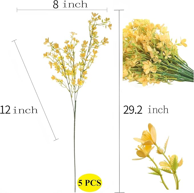 Grand Verde 29” Yellow Plastic Flowers Artificial Bouquet Faux Greenery Long Stems for Tall Vase, DIY Crafts Home Decoration, Bulk 5pcs
