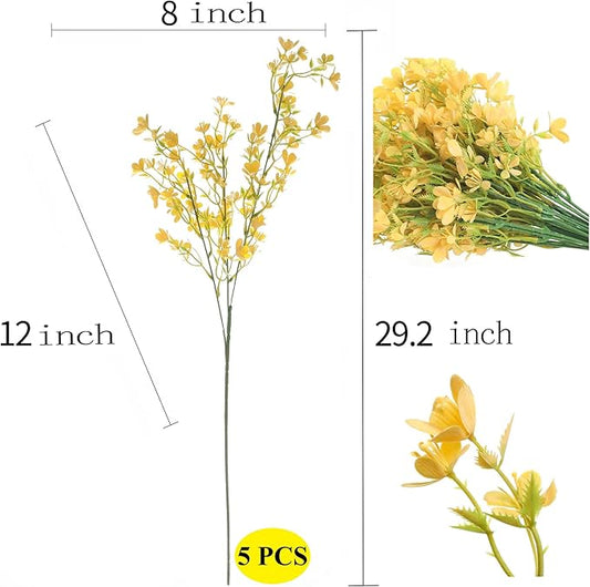 Grand Verde 29” Yellow Plastic Flowers Artificial Bouquet Faux Greenery Long Stems for Tall Vase, DIY Crafts Home Decoration, Bulk 5pcs