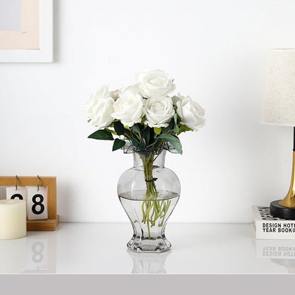 Large Glass Vase, Black Vase for Flowers, Flower Vases for Bouquet, Glass Flower Vases for Living Room, Dining Table, Shelf, Wedding, Office, Coffee Table, 9.5 Inches