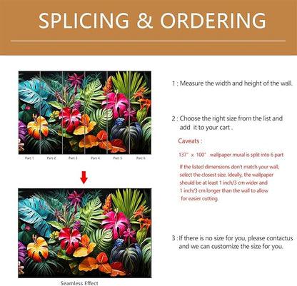 Tropical Jungle Wallpaper Peel and Stick Colorful Botanical Leaf Self Adhesive Wall Mural for Living Room Bedroom 137"x100"