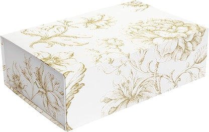 Luxury Keepsake Gift Box | Gold Floral Decorative Boxes with Magnetic Lids for Presents, Wedding Memory Box, and Bridal Gifts. 13.5" x 9" x 4.3"