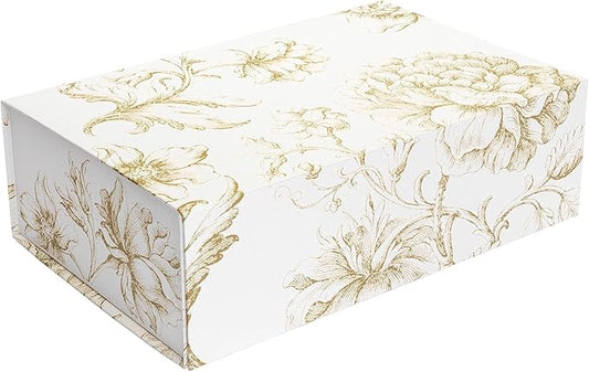 Luxury Keepsake Gift Box | Gold Floral Decorative Boxes with Magnetic Lids for Presents, Wedding Memory Box, and Bridal Gifts. 13.5" x 9" x 4.3"