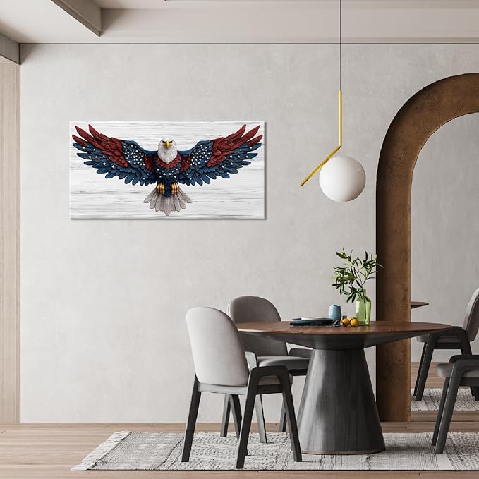 Bald Eagle Canvas Wall Art American Eagle Wall Décor -American Bald Red Blue Flag Canvas Wall Art Usa Independence Day Prints Painting Ready to Hang for Living Room, Bedroom, Office, Dorm '40L" x 20W"